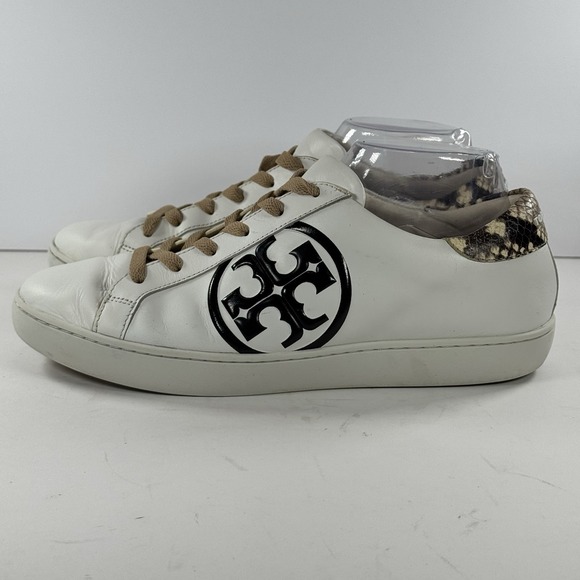 Tory‎ Burch Leigh T-Logo Sneaker Calf Leather/ Stamped Snake Printed Leather 10M - Picture 5 of 10
